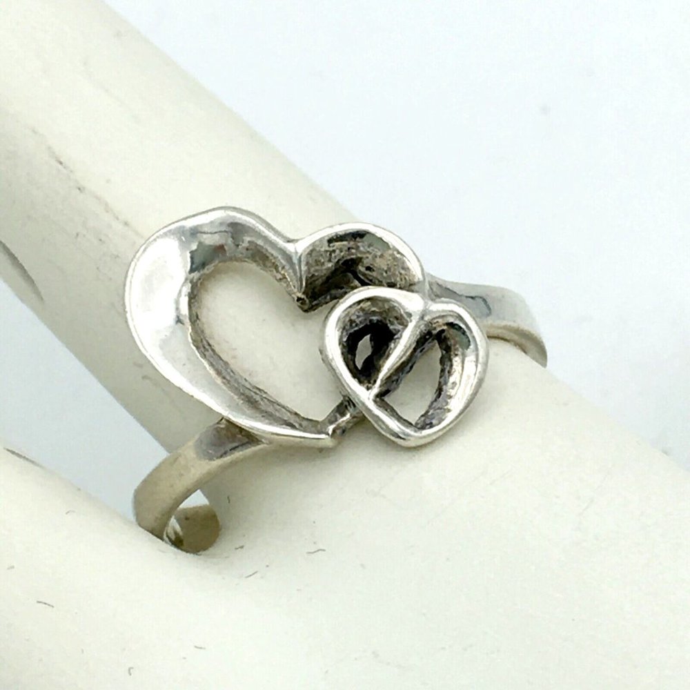 Double Interlocking Heart Sterling Silver Ring - … - image 2